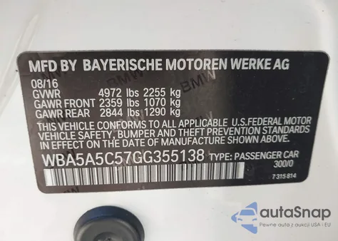 2016 BMW 528I from USA, damaged, VIN WBA5A5C57GG355138